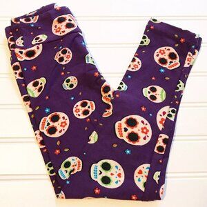 🎃 💀 NWT Lularoe Girls Leggings Size S/M 2T-6 Purple Sugar Skulls Halloween NEW